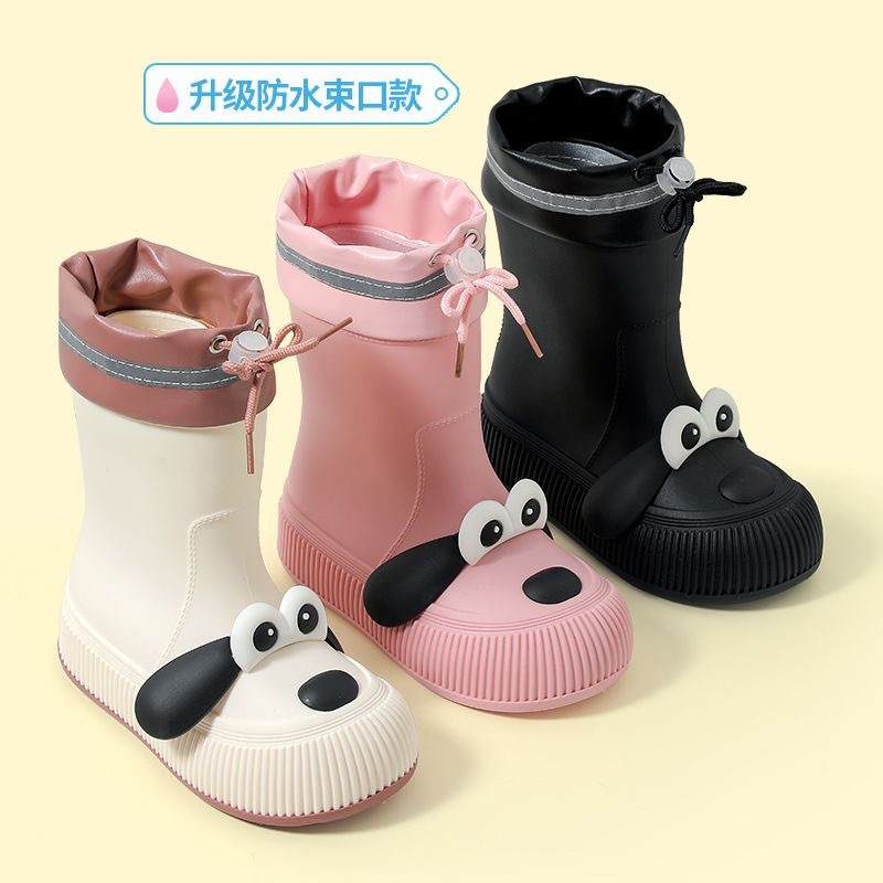 Puppy Kidsren's Rain Boots for Boys and Girls New Cute Cartoon Rain Boots Outdoor Waterproof Primary School Students Rain Boots Fleece-Lined for All Seasons