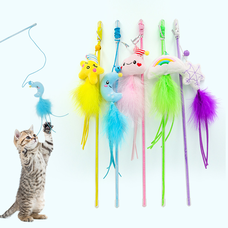 New Moon star plush colorful feather funny cat stick pet supplies cat toys cross-border factory in stock wholesale