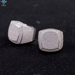 Cross-border New Square Full Inlaid VVS Mosan Diamond Heavy Industry Personalized Hip-hop Fashion Men's Big Ring