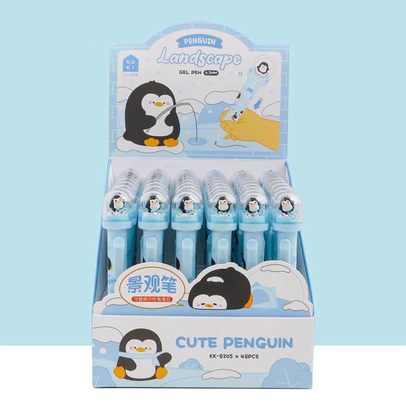 Keqi KK-8205 Ice and Snow Penguin Landscape Pen Presione el bolígrafo de geles ins Bolígrafo de descompresión creativo de alto valor Bolígrafo de agua negra