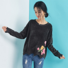 汕头毛衣加工定制秋冬丝绒毛衫雪尼尔套头衫工厂订单打版丝绒加厚