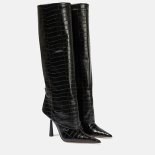 2024 European and American Foreign trade autumn and winter new large tube circumference pointed toe stiletto heel skirt boots long tube stone pattern Knight boots women's boots