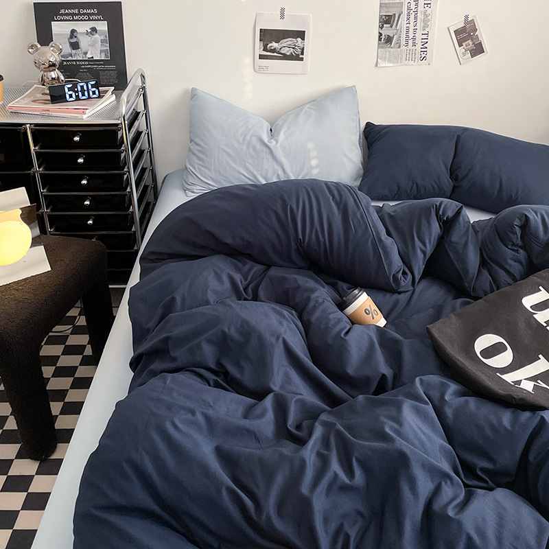 2024 nueva serie de cuatro piezas de mezcla y combinación de color sólido de algodón lavado de peso alto