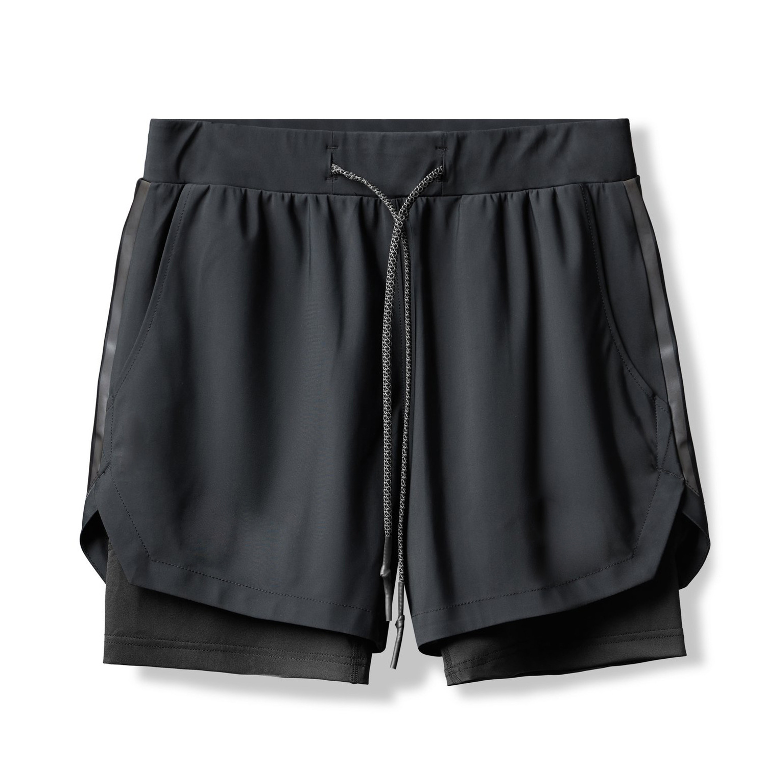 Pantalones cortos deportivos de fitness para hombres, seda de hielo elástica de cuatro lados, pantalones dobles sueltos y transpirables, pantalones cortos de cinco puntos, hombres