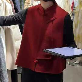 一件代发中式国风马甲女2026春秋季新款百搭盘扣立领无袖马甲外套
