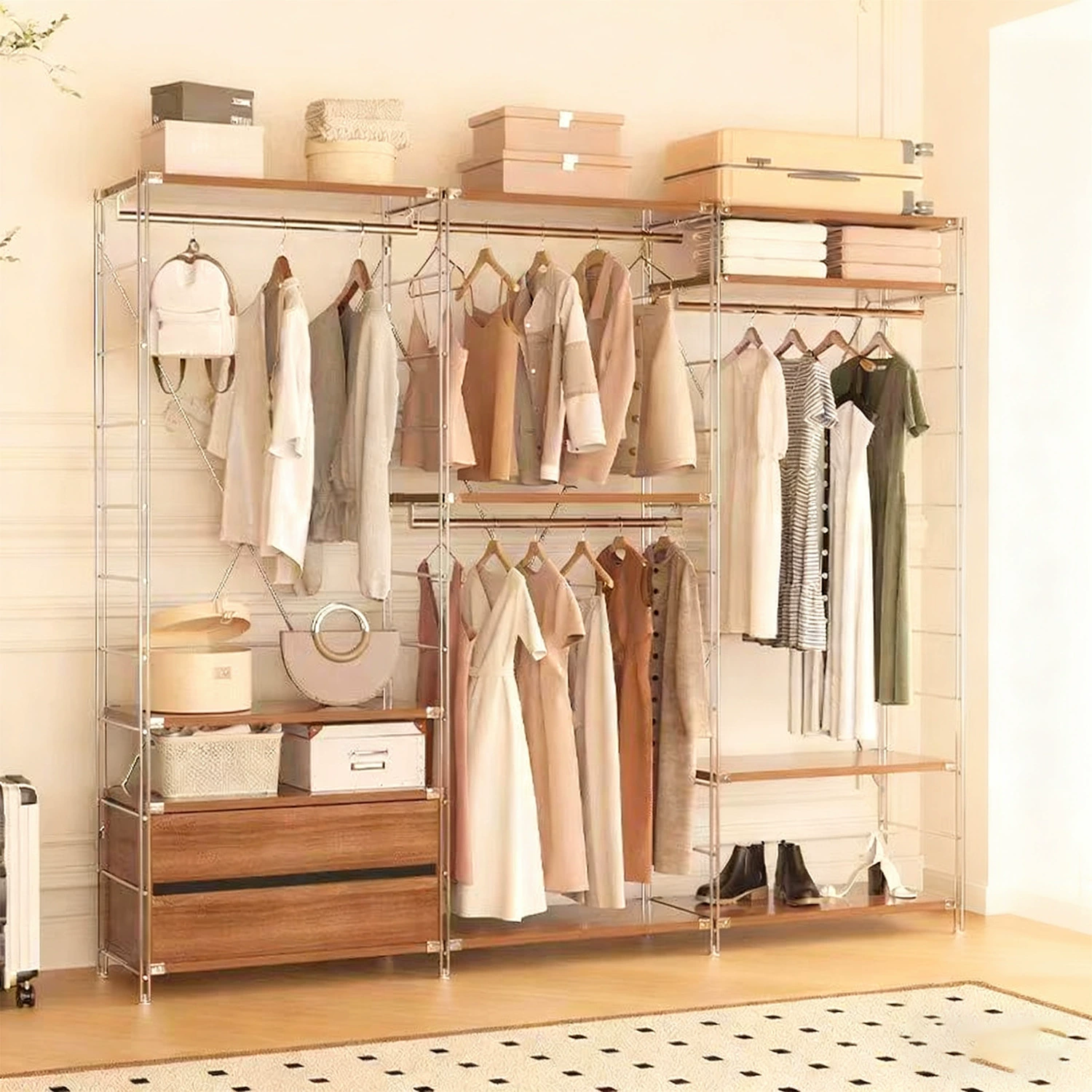 Wardrobe Garment Rack Shelf Rack Freestanding Hanger from Yomiego