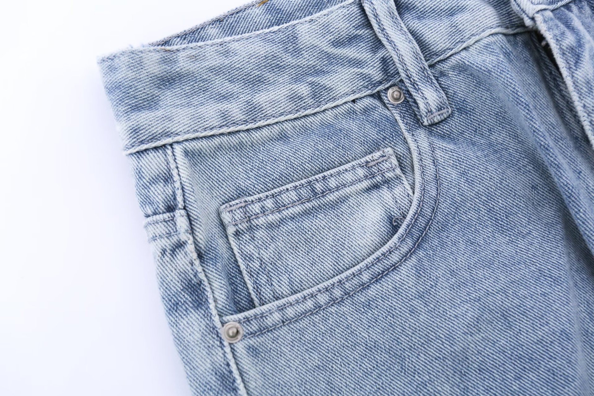 American Style Simple Vintage Color Block Denim Pants Loose Street Washed Frayed Flared Jeans_mkmklike.com