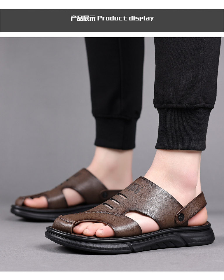 Dép sandal nam da bò thật mũi kín thoáng khí kiểu mới đi biển — Màu nâu 55530 chi tiết 12