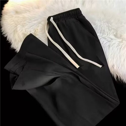 Summer thin ice silk air conditioning pants for men, Korean style trendy solid color casual straight leg wide leg sports pants