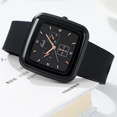 歌迪潮流ins風氣質方形簡約休閒硅膠帶大錶盤時尚學生石英手錶女