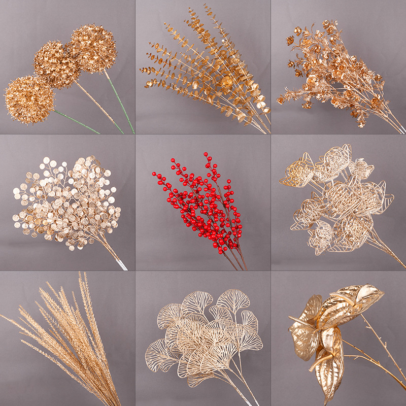 年宵花福桶插花手工diy材料仿真冬青尤加利叶扇叶福叶节庆装饰品