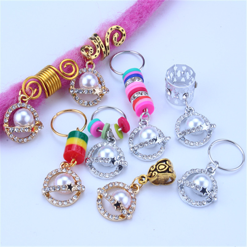 Perruque, dreadlocks, bague décorative, accessoire, ornement de cheveux, pendentif en alliage de zinc à ressort avec diamants, petit pendentif à faire soi-même_voghion.com