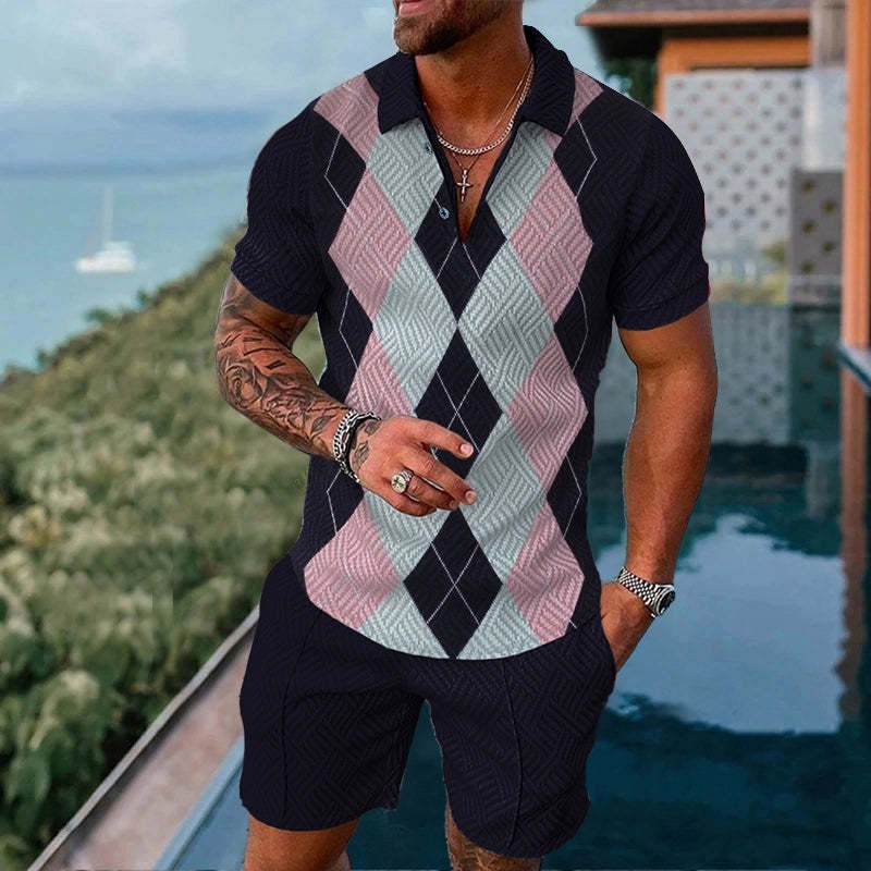 Nuevo europeo y americano transfronterizo de los hombres 3 Polo camisa traje de solapa de manga corta Jersey casual camiseta de los hombres de una sola pieza de entrega