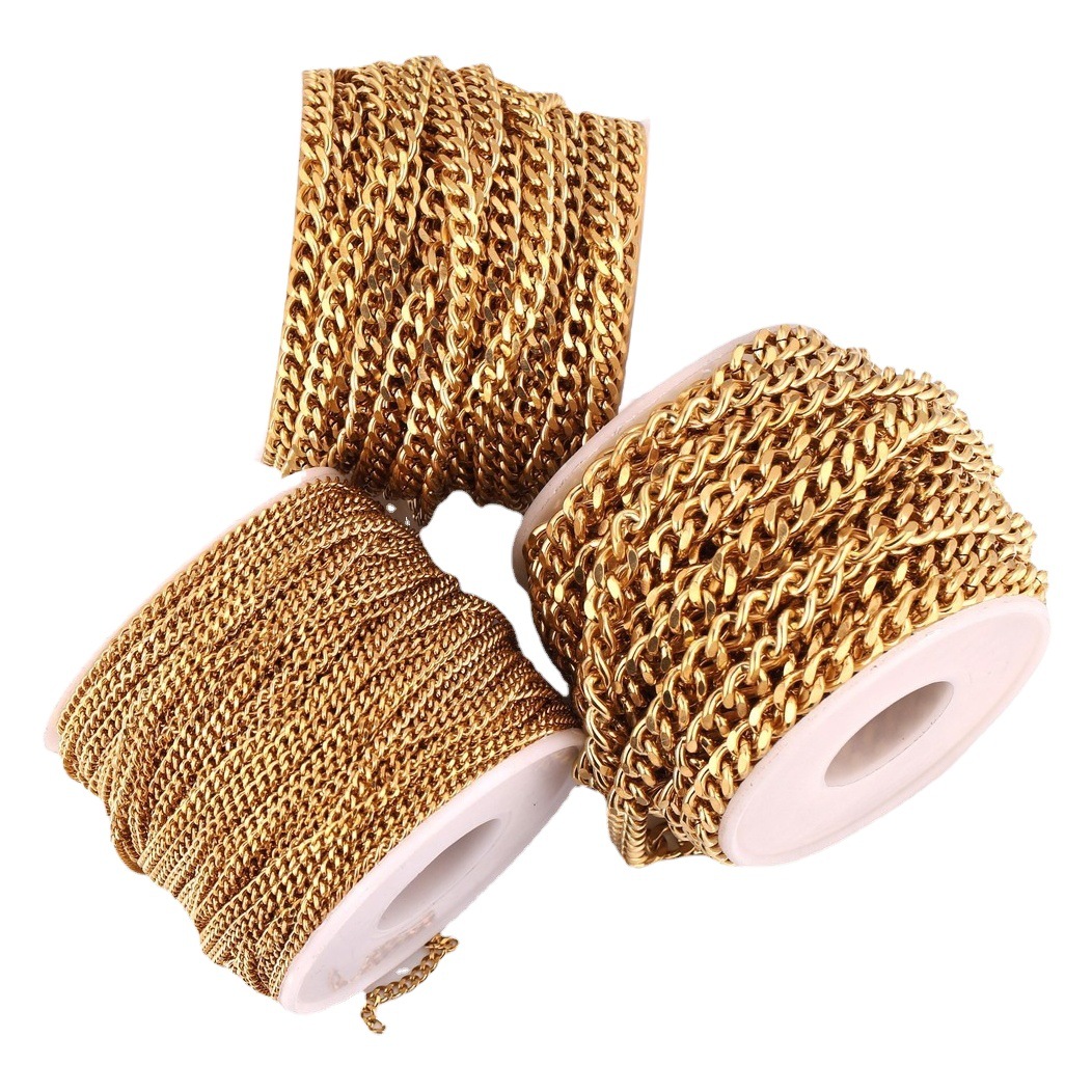 Acero inoxidable lado molienda cadena titanio acero chapado en oro cadena NK cubano cadena decorativa cadena DIY collar pulsera Accesorios