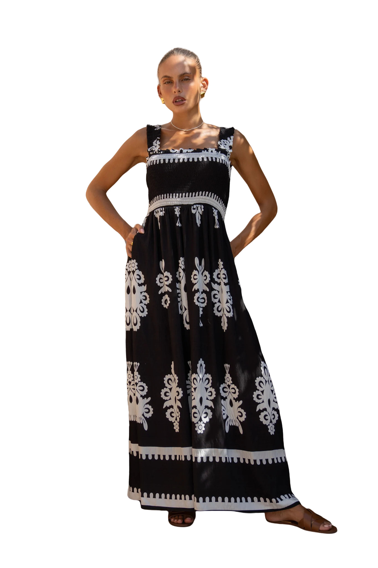 364g Weight Maxi Long Dress Dress Length Type Sleeveless Sleeve Length Strap Dress Dresses Type Polyester Fabric Type High Waist Waist Line Holiday Occasion Strap Neckline Loose Fit Type Printing Pattern 2025 Spring and Summer Season Women's Gender Elegant, Vacation Style Wholesale Women's Elegant Vacation Printing Holiday Strap Sleeveless Strap Dress 6