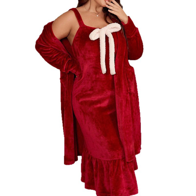 GraceChic GraceChic Cross-Border Hooded Bunny Ear Nightgown Women's Set Autumn Winter New European And American Plus Size Furry Strap Dress_voghion.com
