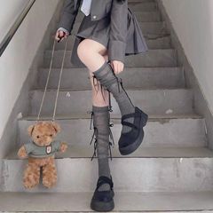 バレエ風ソックス、蝶結び付き、女性用膝上通気性ソックス、甘い春夏カレッジスタイルJKふくらはぎソックス