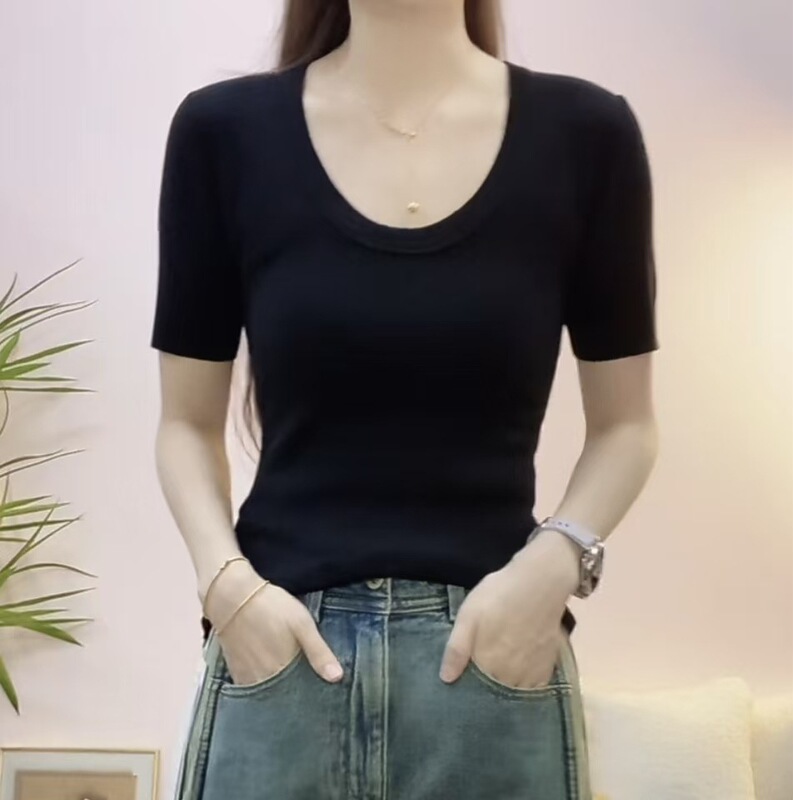 【On sale at the counter】2026 summer new fashion stylish versatile U-neck short sweater 184 【On sale at the counter】2026 summer new fashion stylish versatile U-neck short sweater 184