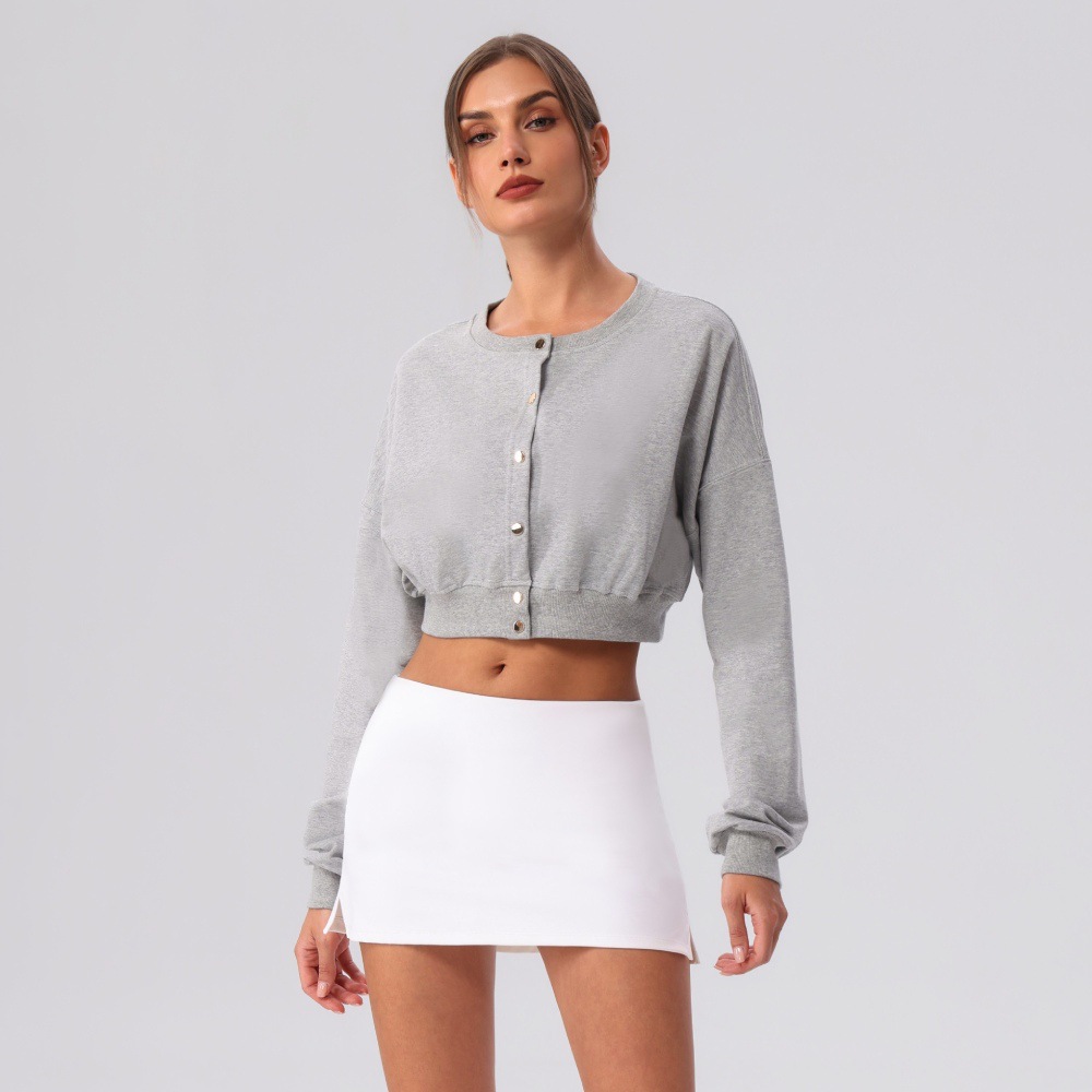 A principios de otoño Amazon nuevo nicho de diseño botón corto suéter acondicionamiento casual al aire libre chaqueta de carrera cardigan