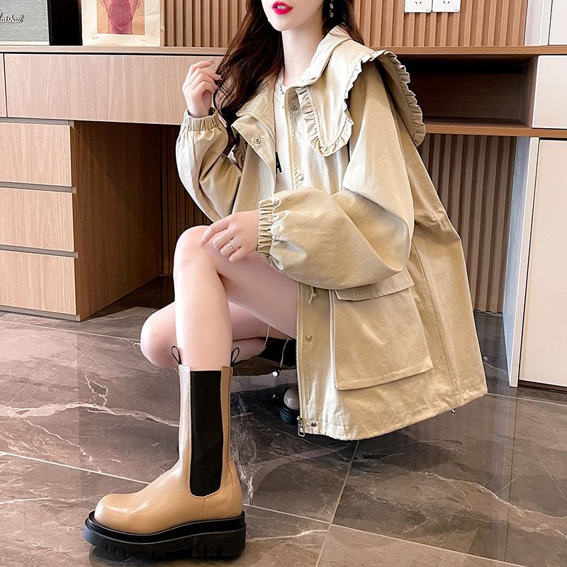 2025 New Chic Design Sense Solid Color Lazy Wind Spring and Autumn Double Layer Windbreaker Jacket Trendy