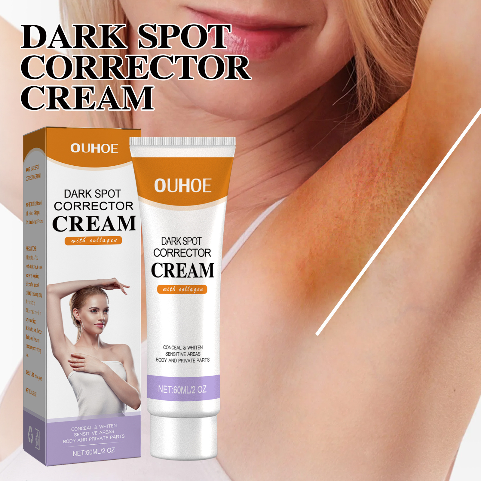 Crema riparatrice anti-macchie nere OUHOE per schiarire le macchie nere, ammorbidire le ginocchia, i gomiti, ravvivare il tono, idratare la pelle e_voghion.com
