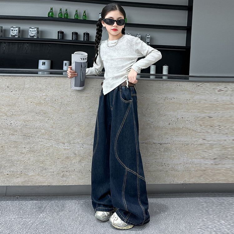 24165 Jeans White Gray Top Rabbit Fur Spring And Autumn New Children's Miscellaneous European And American Jeans_voghion.com