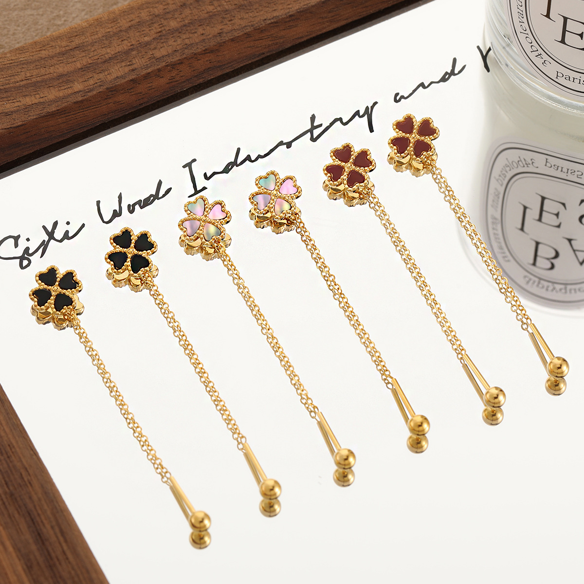 韩式新款小众四个爱心组合四叶草耳线ins风时尚个性百搭钛钢耳饰