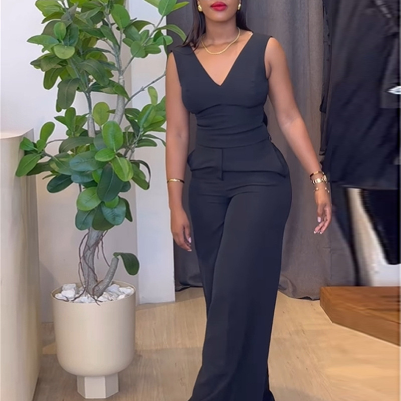 Women Clothing Spring Solid Color Backless Bow Top Wide Leg Trousers Casual Suit