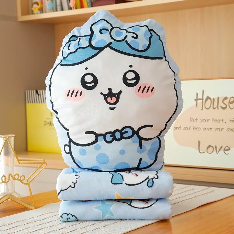 유카타 파란색과 흰색 곰 베개와 담요 투인원