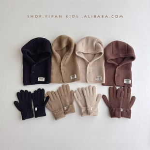 Yipin Korean Kidsren's Hat Scarf All-In-One Hat Winter Ear Protection Neck Scarf Five-Finger Gloves Baby Woolen Hat