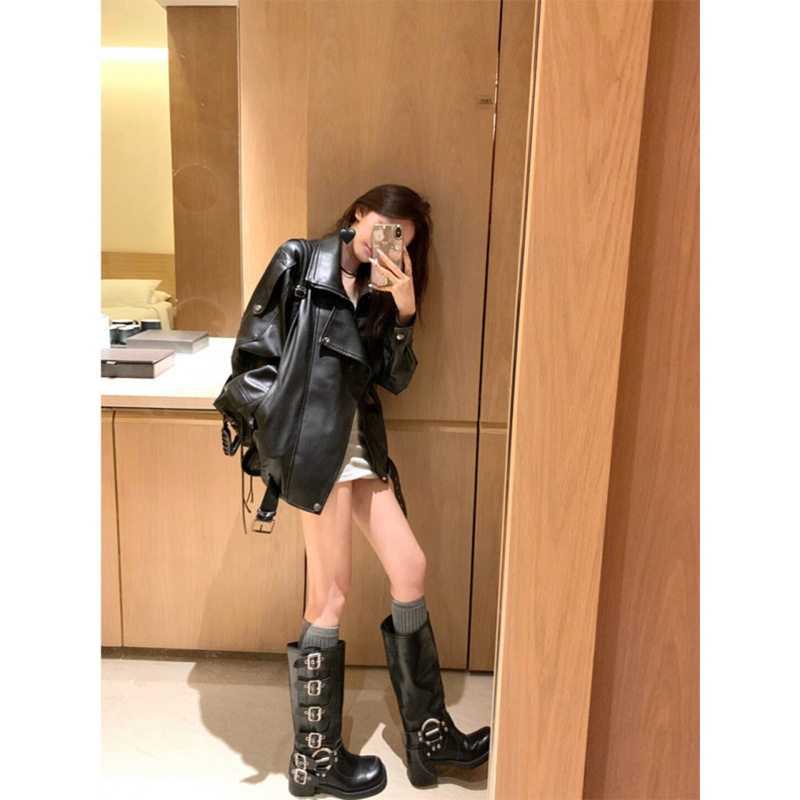 2025爆款机车黑色复古春秋皮衣外套女感高级酷飒风新款小个子气质