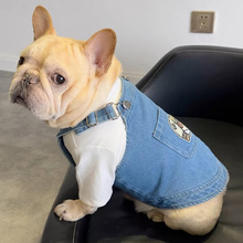 法斗胖狗狗秋季牛仔背带裤 中小型八巴哥衣服 斗牛柴犬柯基背带裙