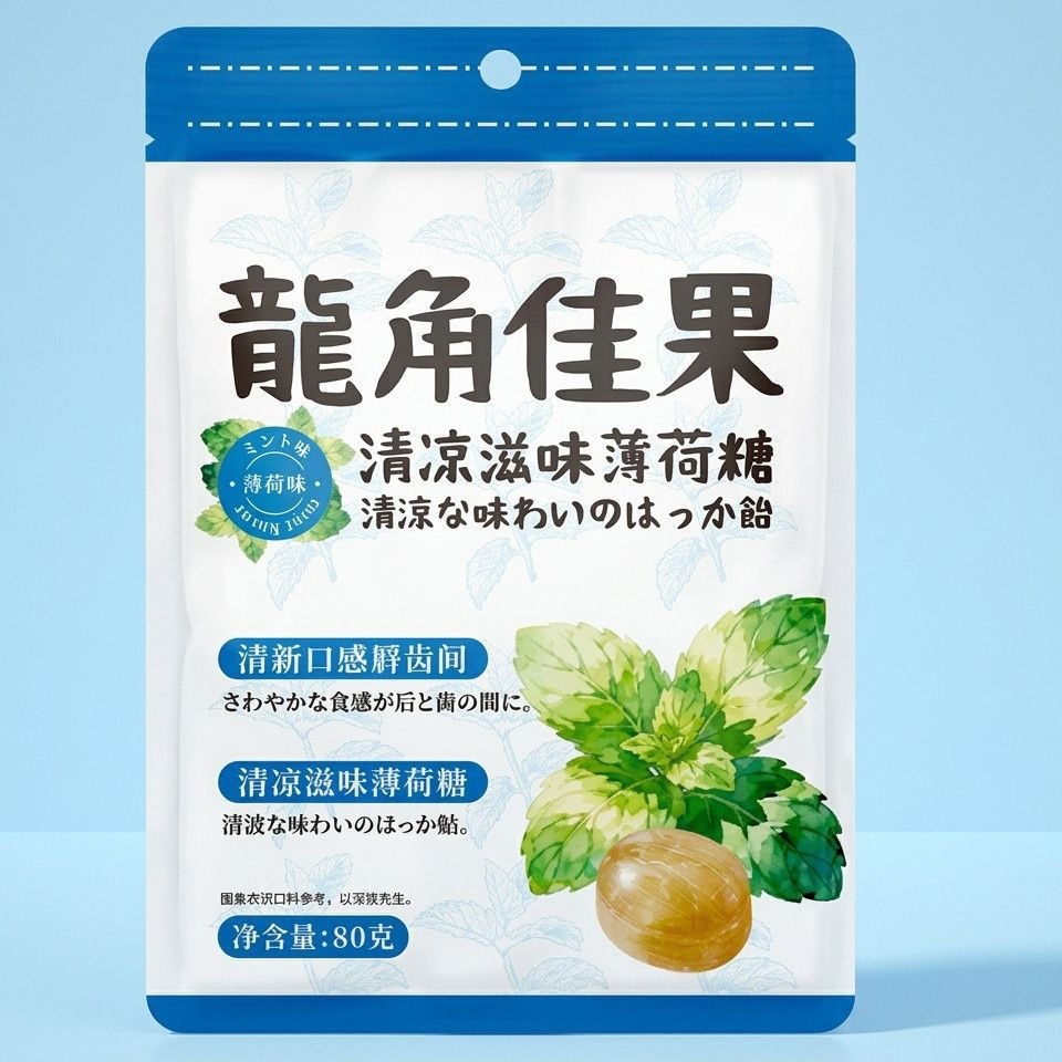 龙角佳果润喉糖果零食教师护嗓原味薄荷糖含片清凉草本糖果硬糖