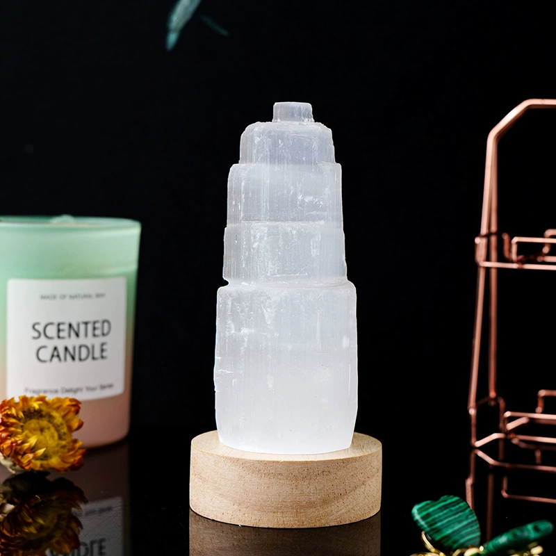 Gypsum tower night lamp, Moroccan translucent crystal ornament, LED base options, 6–20 cm