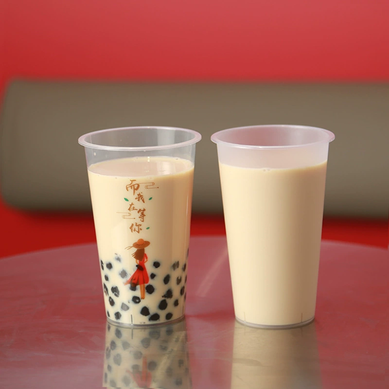 90-caliber disposable milk tea cup batch with cover leakproof and high temperature resistance PP material plastic cup takeaway juice drink cup