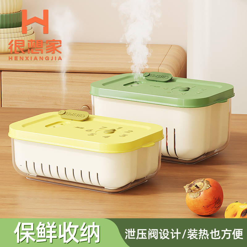 Cronógrafo de cocina Caja de conservación fresca de doble capa Lavabo de verduras Cesta de drenaje Sala de estar doméstica Plato de frutas de plástico Puede salir Caja portátil