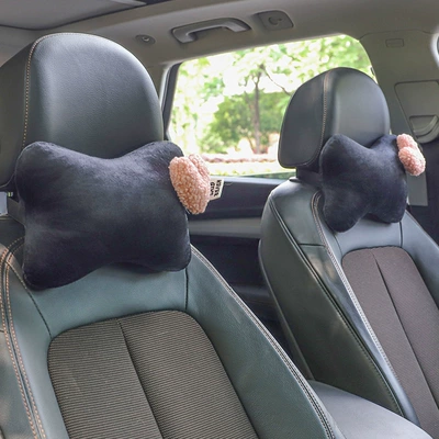 Headrest, Car Seat Neck Pillow, Car - black-pink-heart-pair