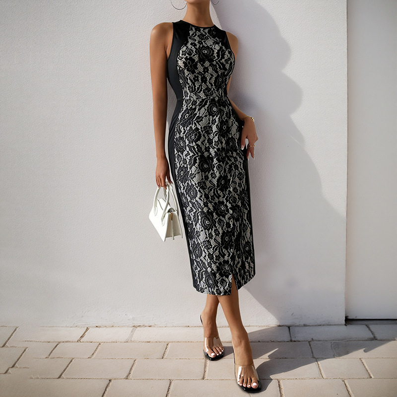 New Style for Independent Stations: Elegant Sleeveless Slim-Fit Bodycon Lace Dress for Cross-Border Evening Events and Weddings with a High-End Feel