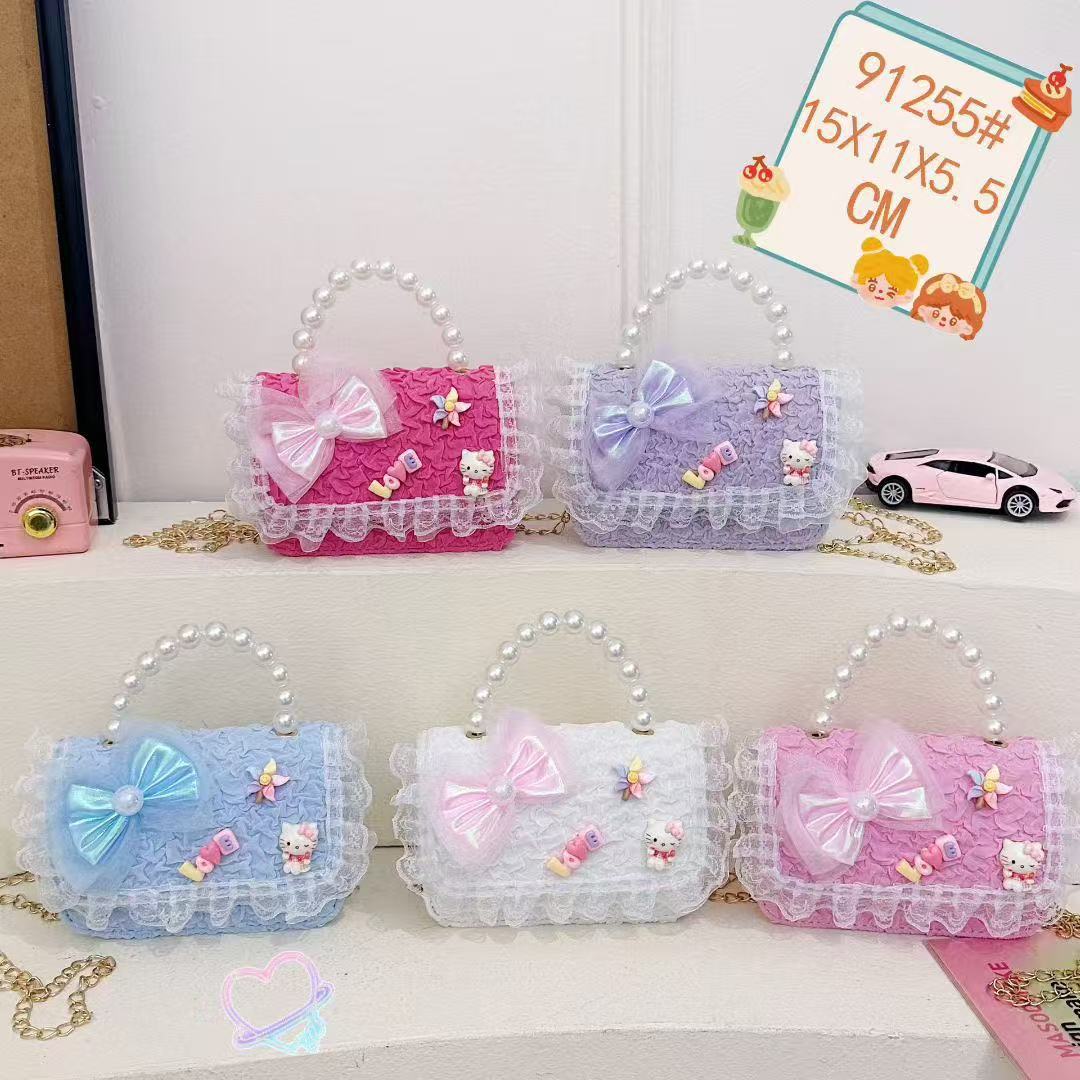 Nuevo encaje perla arco bolso cuadrado bolso de estilo extranjero versátil pequeño viento fragante bolso de chicas bolso de moda bolso de niños