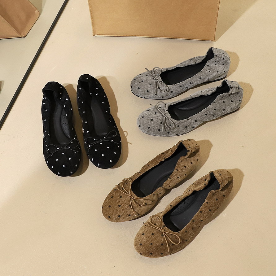 135-5 French Gentle Wind Point Butterfly Knot Women's Shoes Round Head Shallow Mouth One Step Step Step Increase Height Temperament Single Shoe Women