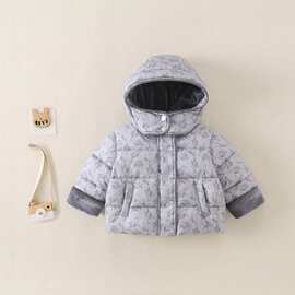 女童洋气印花棉服外套2026新款韩系秋冬加绒休闲装中小童女孩上衣