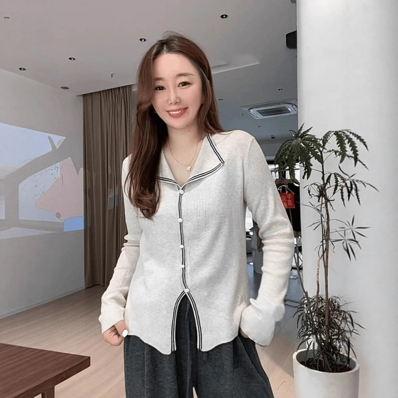 Designed Polo Navy Collar Long Sleeve Sweater Women's Autumn 2025 New Slim Fit Slimming Sweater Jacket