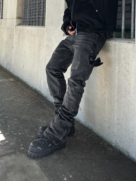 High Street Black Fashion Trendy Men's Jeans Slim Fit Stretch Design Foreign Trade Wholesale Jeans for Men
