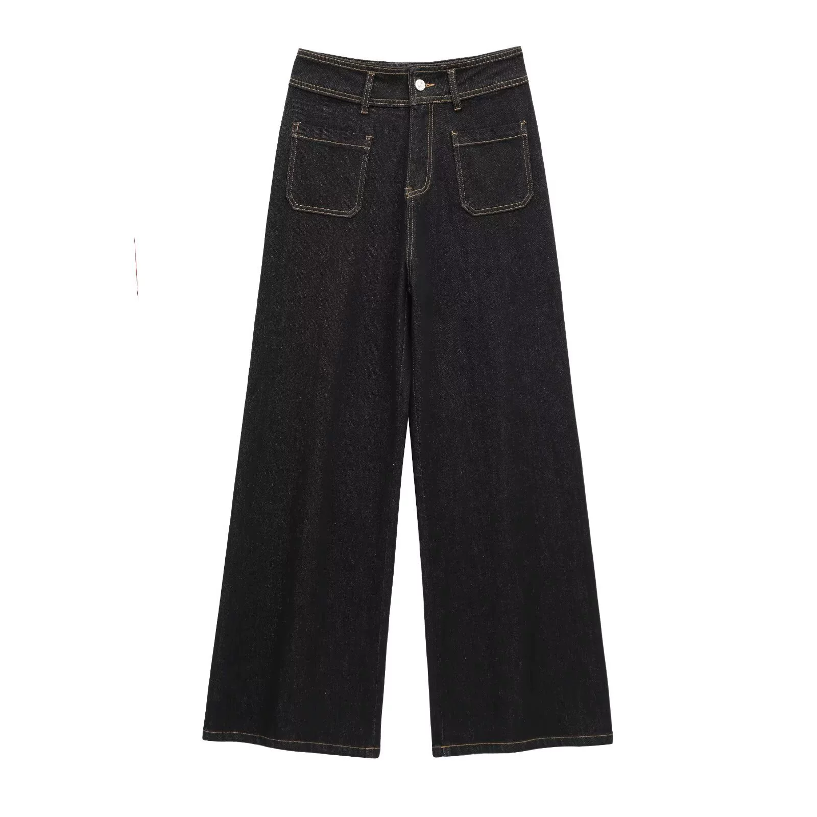 PB & ZA Женская одежда 2025 Новый стиль с высокой талией карманы дизайн смысл прямой джинсовые широкие брюки 8307800