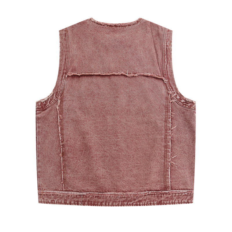 Men's Clothing national High Street Pu Shuai niche design casual vest men's and women's ins Fashion brand Denim coat_voghion.com