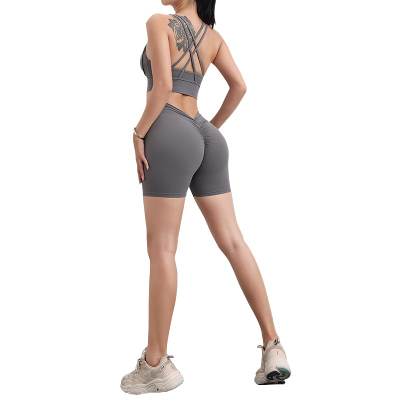 Espalda transfronteriza V pantalones de yoga levantamiento de la cadera de las mujeres pantalones de tres puntos sexy melocotón levantamiento de la cadera sin vergüenza línea desnuda sensación deportes fitness Pantalones