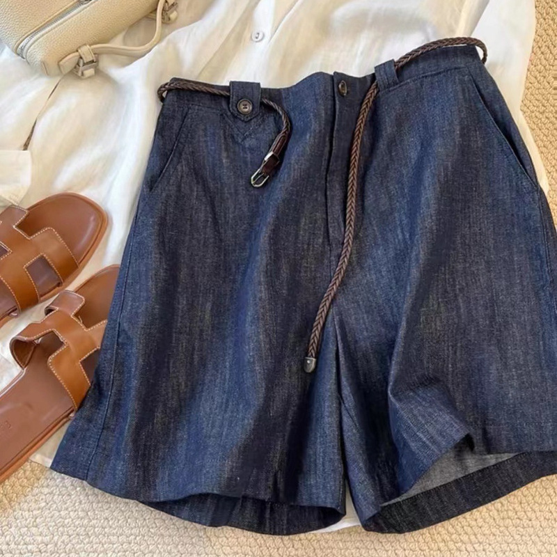 The Magic Pants That Are Addictive in Summer!!! Linen Denim Tencel Pants Women's High Waist Slightly Wide Leg Shorts