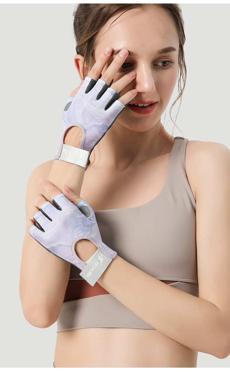 Guanti Fiess da donna sottili mezze dita attrezzatura allenamento yoga spinning bicicletta traspirante, antiscivolo e anti-cocooning_voghion.com