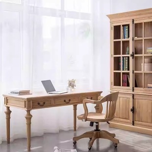 American Oak Three-Drawer Desk European-Style Log Computer Desk Study Simple Writing Desk Student Study Desk