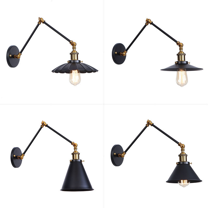 American Style Iron RH Wall Lamp Decoration Bar Restaurant Art Gallery Black Distinctive Simple Bedside Wall Lamp